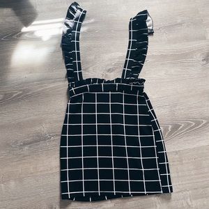 Grid Bodycon Skirt With Suspenders